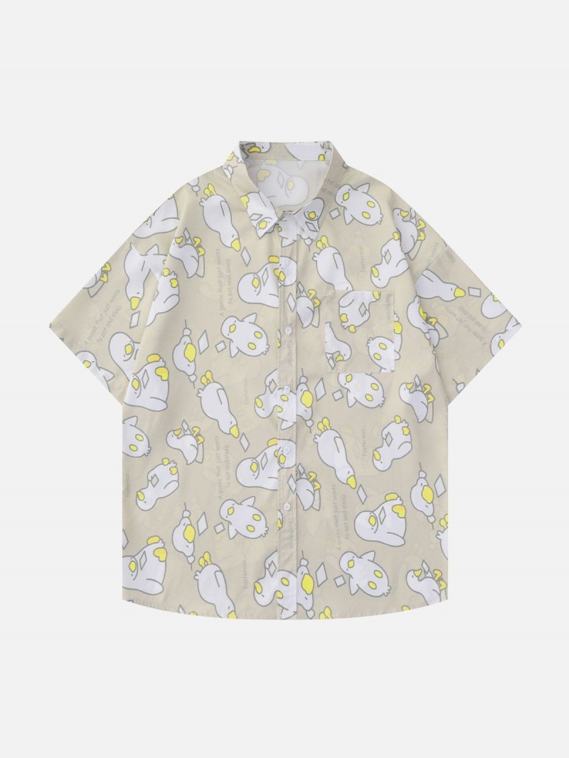 Chemise à Manches Courtes Aelfric Eden Lazy Goose Print Décontractées Bleu | DUZ-87280073